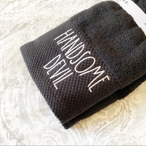 RAE DUNN Wicked Witch & Handsome Devil Hand Towel Set Black White Embroidered - Picture 6 of 6